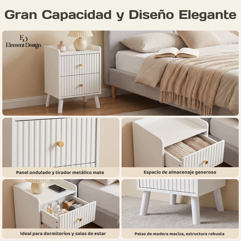 VELADOR NORDICO BLANCO CON 2 CAJONES MESITA DE NOCHE MODERNA - 5