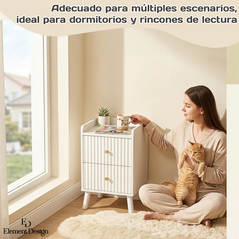 VELADOR NORDICO BLANCO CON 2 CAJONES MESITA DE NOCHE MODERNA - 6