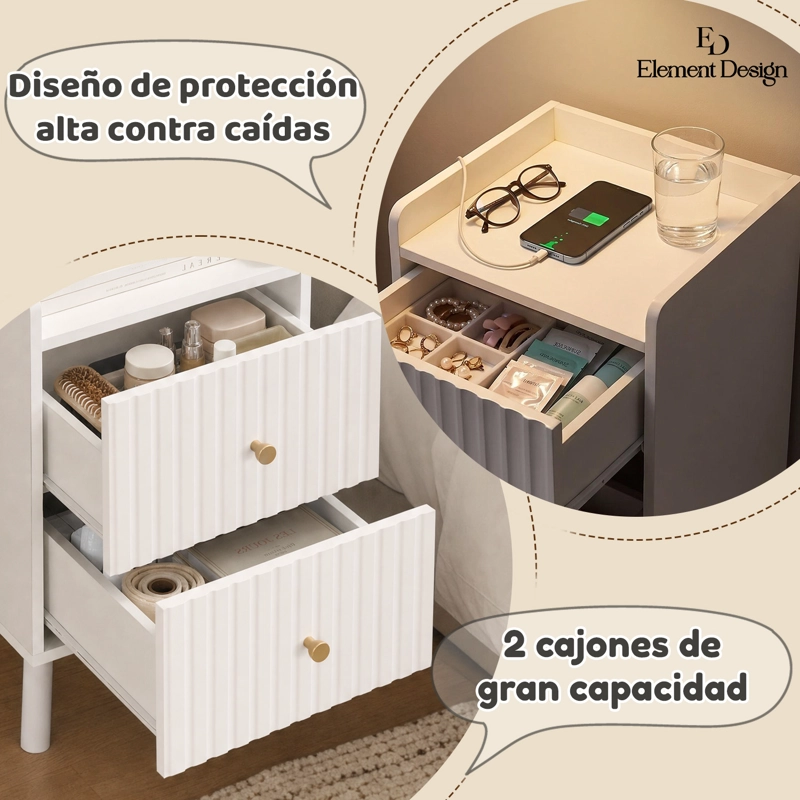 VELADOR NORDICO BLANCO CON 2 CAJONES MESITA DE NOCHE MODERNA - 7