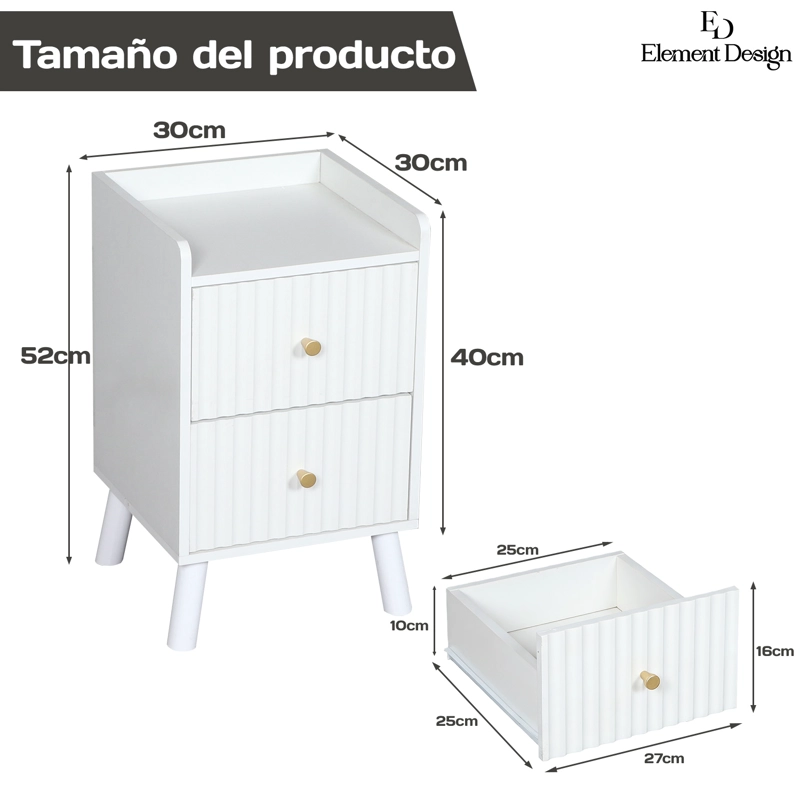 VELADOR NORDICO BLANCO CON 2 CAJONES MESITA DE NOCHE MODERNA - 8