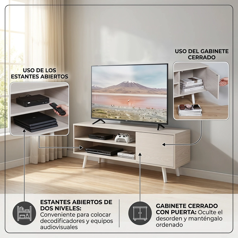 RACK DE TV 50 MODERNO CON ALMACENAMIENTO, ESTILO NORDICO, 120X30X45 CM - 2