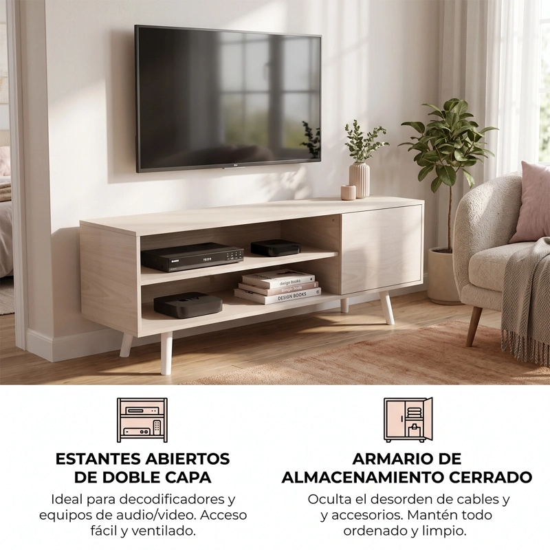 RACK DE TV 50 MODERNO CON ALMACENAMIENTO, ESTILO NORDICO, 120X30X45 CM - 3