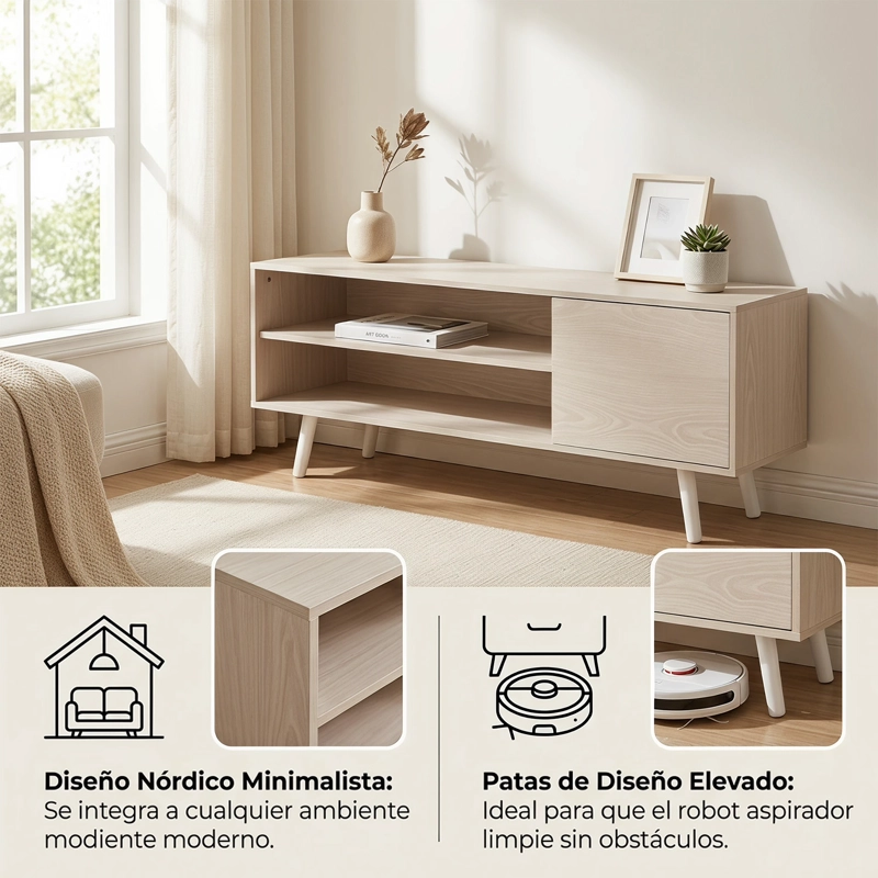 RACK DE TV 50 MODERNO CON ALMACENAMIENTO, ESTILO NORDICO, 120X30X45 CM - 4