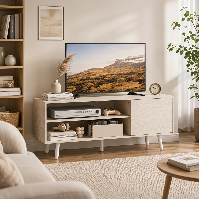 RACK DE TV 50 MODERNO CON ALMACENAMIENTO, ESTILO NORDICO, 120X30X45 CM - 5