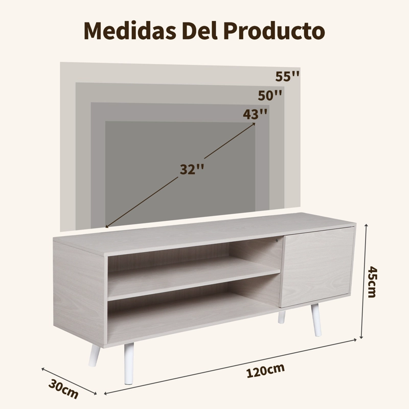 RACK DE TV 50 MODERNO CON ALMACENAMIENTO, ESTILO NORDICO, 120X30X45 CM - 7