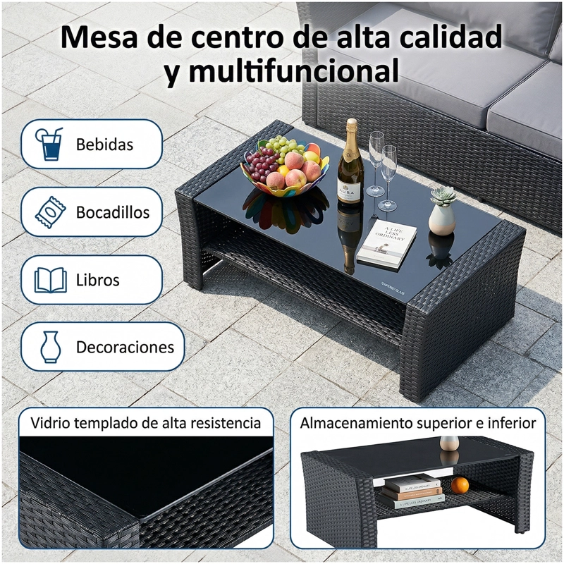 JUEGO DE LIVING DE TERRAZA 4 PERSONAS DE RATAN SINTE TICO NEGRO - 4