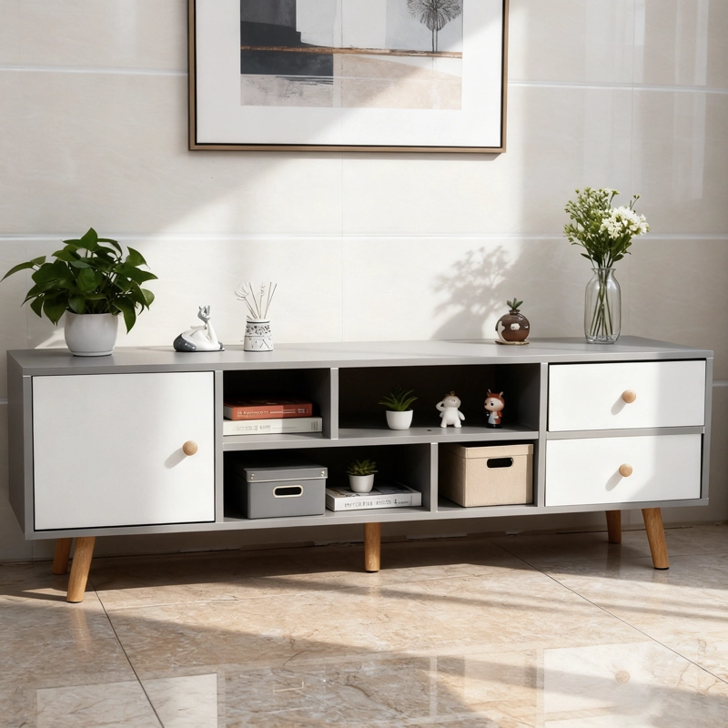 RACK TV 55' 120X30X40 CM GRIS BLANCO ROHE CON 3 CAJONES MDF - 2