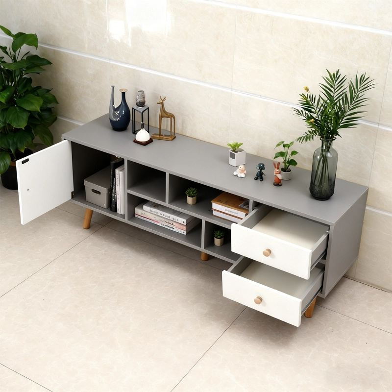 RACK TV 55' 120X30X40 CM GRIS BLANCO ROHE CON 3 CAJONES MDF - 3