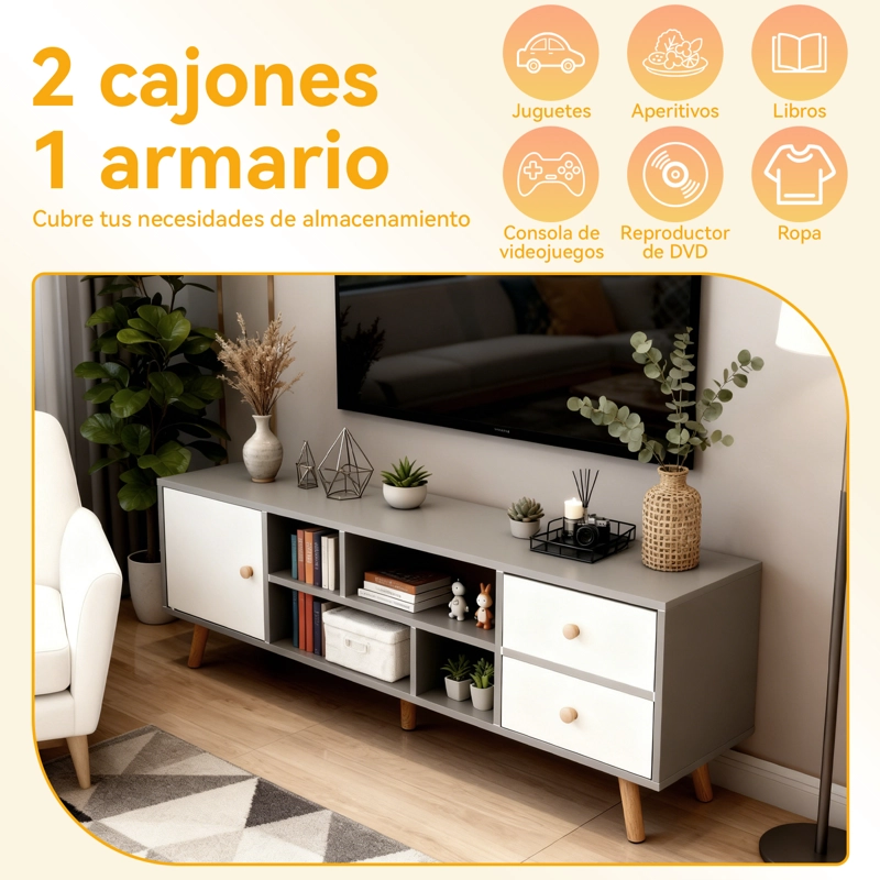 RACK TV 55' 120X30X40 CM GRIS BLANCO ROHE CON 3 CAJONES MDF - 4