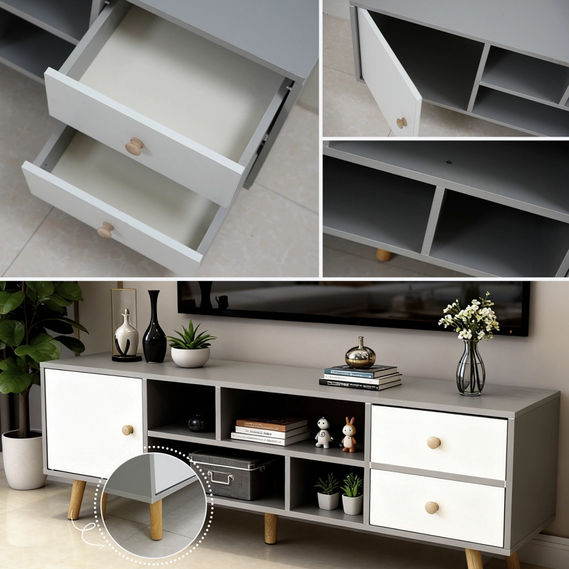RACK TV 55' 120X30X40 CM GRIS BLANCO ROHE CON 3 CAJONES MDF - 5
