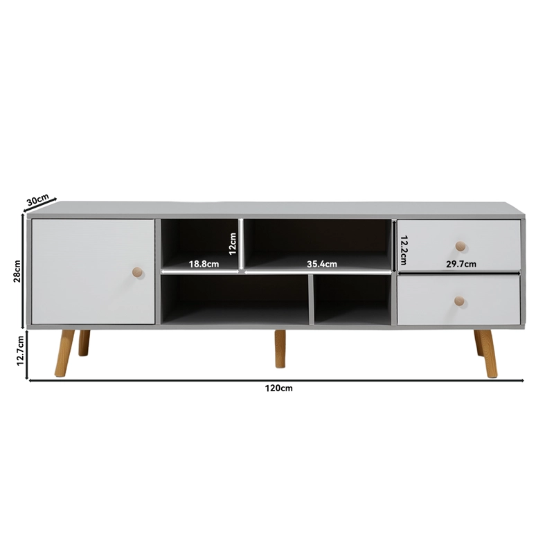 RACK TV 55' 120X30X40 CM GRIS BLANCO ROHE CON 3 CAJONES MDF - 7