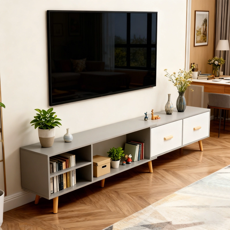 RACK TV 55' (140-218)X40X30 CM GRIS ROHE CON 2 CAJONES MDF CORREDIZAS - 3