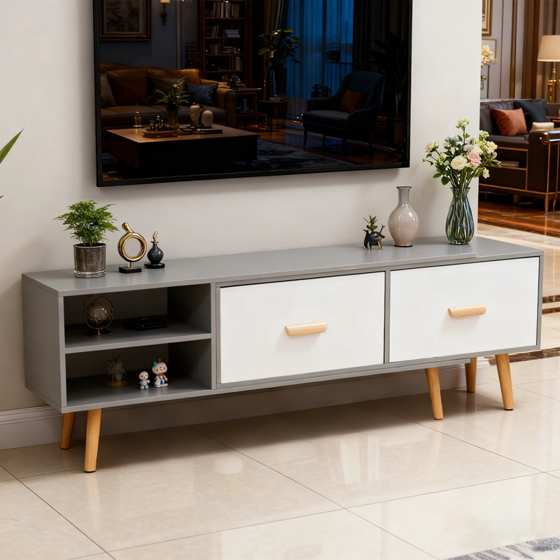 RACK TV 55' (140-218)X40X30 CM GRIS ROHE CON 2 CAJONES MDF CORREDIZAS - 4