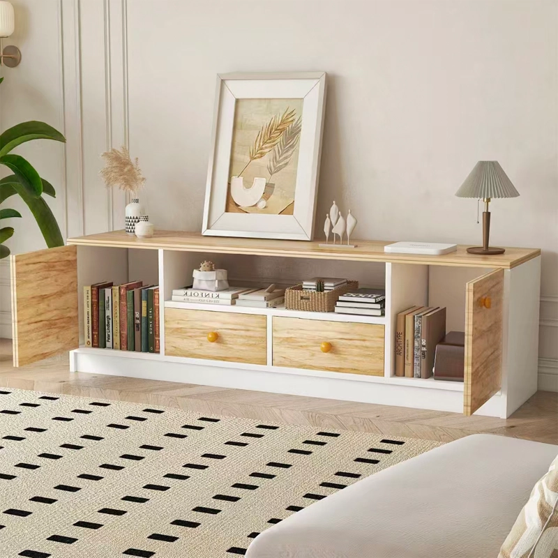 RACK TV 55' 140*30*40 CM BLANCO MADERA ROHE CON 2 CAJONES MDF - 4