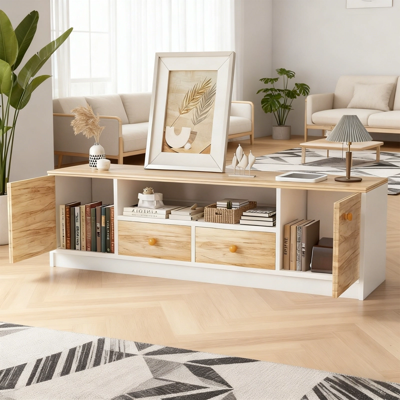 RACK TV 55' 140*30*40 CM BLANCO MADERA ROHE CON 2 CAJONES MDF - 6
