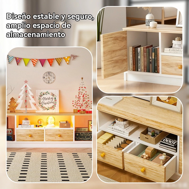 RACK TV 55' 140*30*40 CM BLANCO MADERA ROHE CON 2 CAJONES MDF - 7