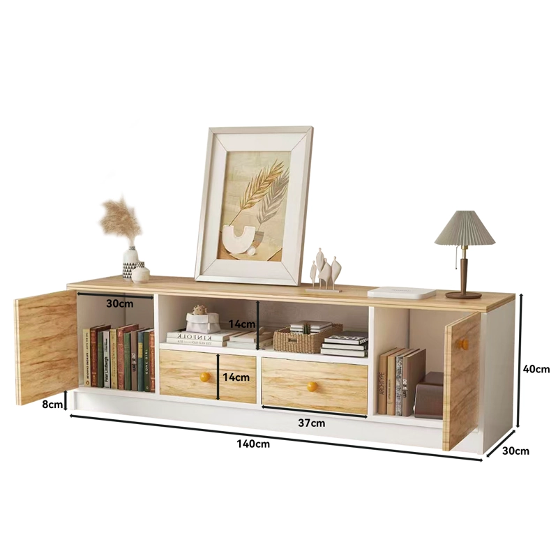 RACK TV 55' 140*30*40 CM BLANCO MADERA ROHE CON 2 CAJONES MDF - 8