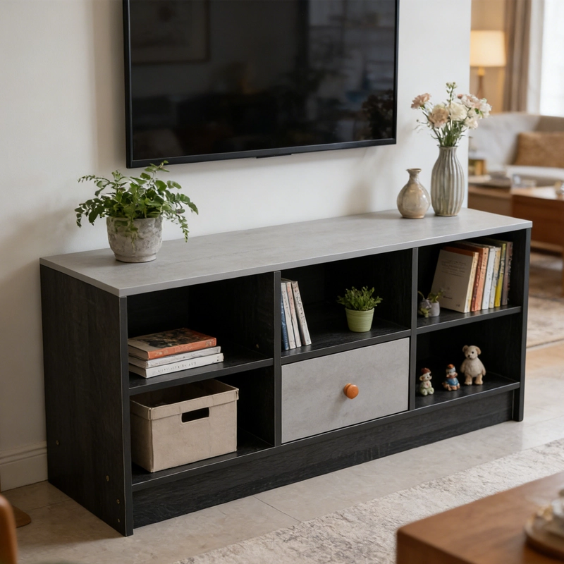 RACK TV PARA TV PEQUEÑO HASTA 43 90X30X40 CM CON 1 CAJON NEGRO GRIS - 4