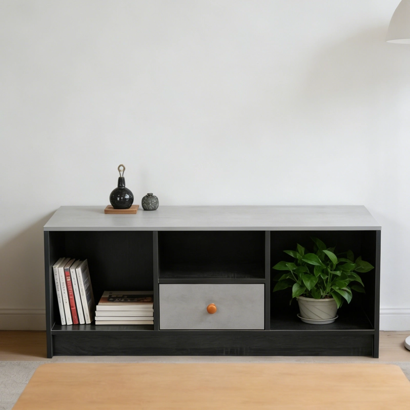 RACK TV PARA TV PEQUEÑO HASTA 43 90X30X40 CM CON 1 CAJON NEGRO GRIS - 5
