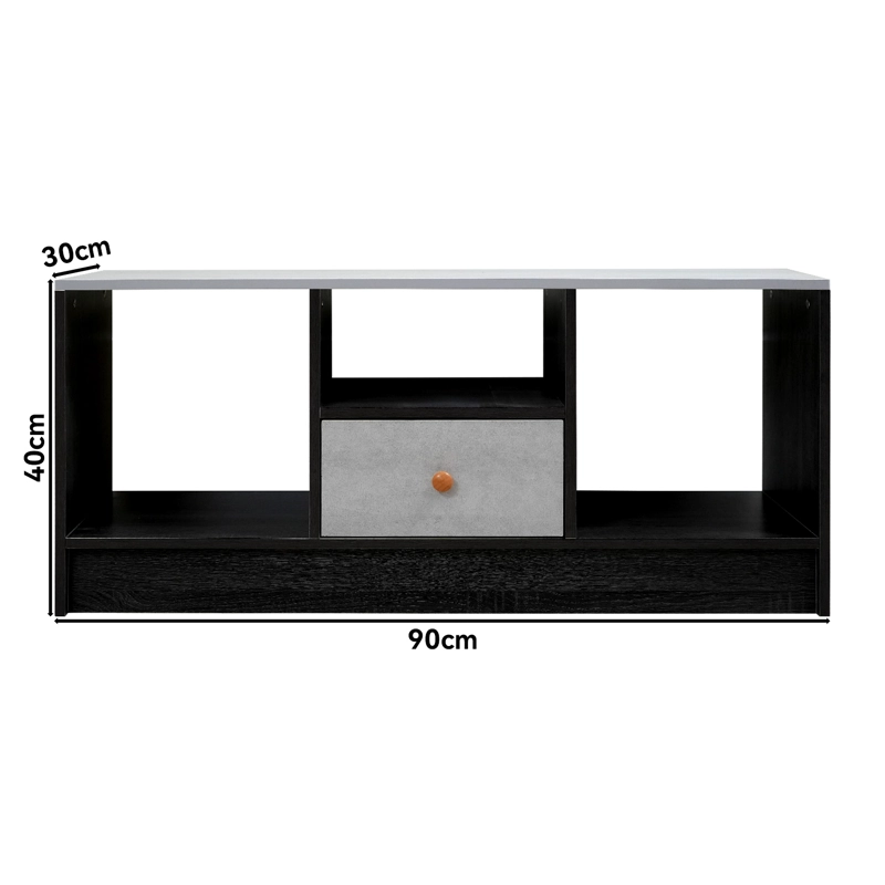 RACK TV PARA TV PEQUEÑO HASTA 43 90X30X40 CM CON 1 CAJON NEGRO GRIS - 6