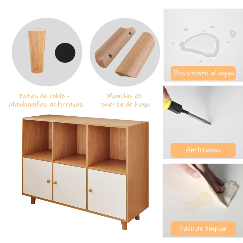 ESTANTERIA LIBRERO 3+3 PUERTAS COLOR MADERA 90 X 30 X 74 CM - 5
