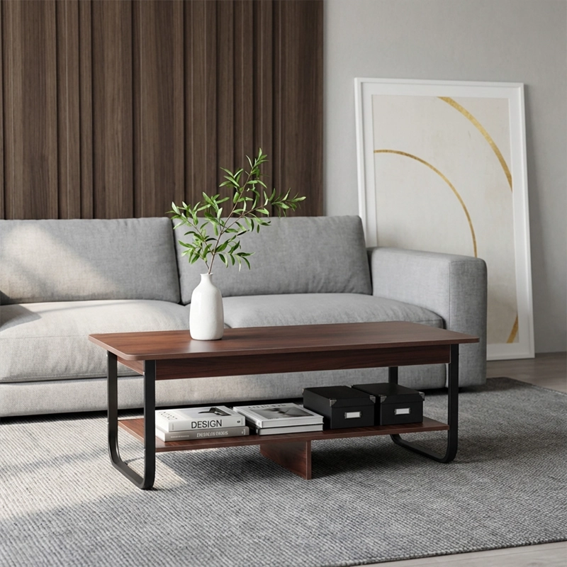 MESA DE CENTRO RECTANGULAR ESTILO RUSTICO DE 2 NIVELES - 2