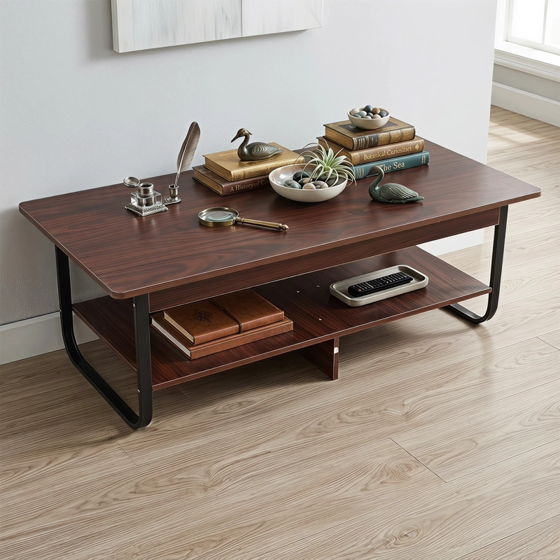MESA DE CENTRO RECTANGULAR ESTILO RUSTICO DE 2 NIVELES - 3