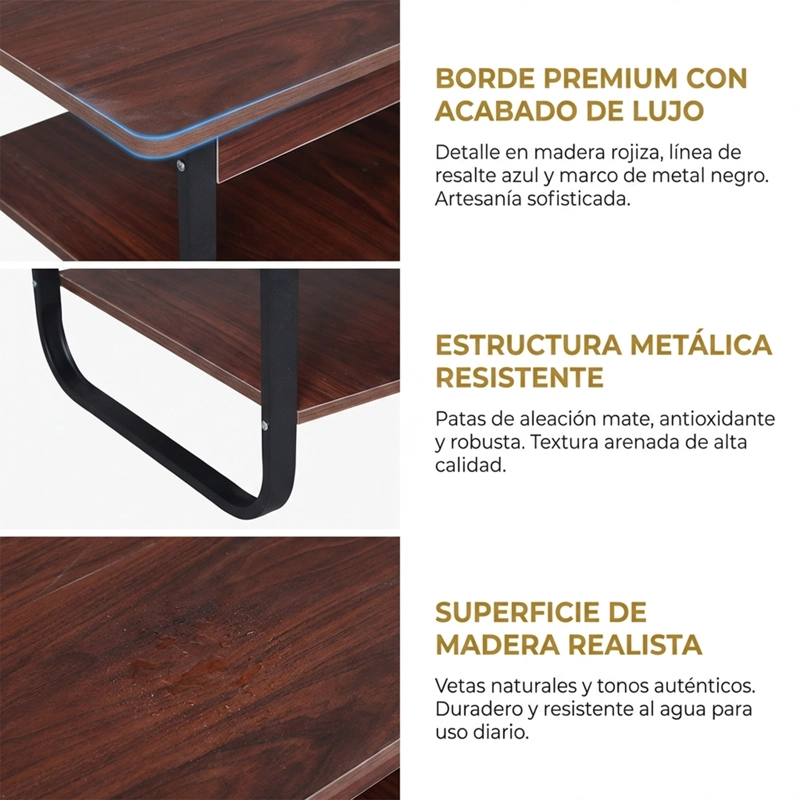 MESA DE CENTRO RECTANGULAR ESTILO RUSTICO DE 2 NIVELES - 5