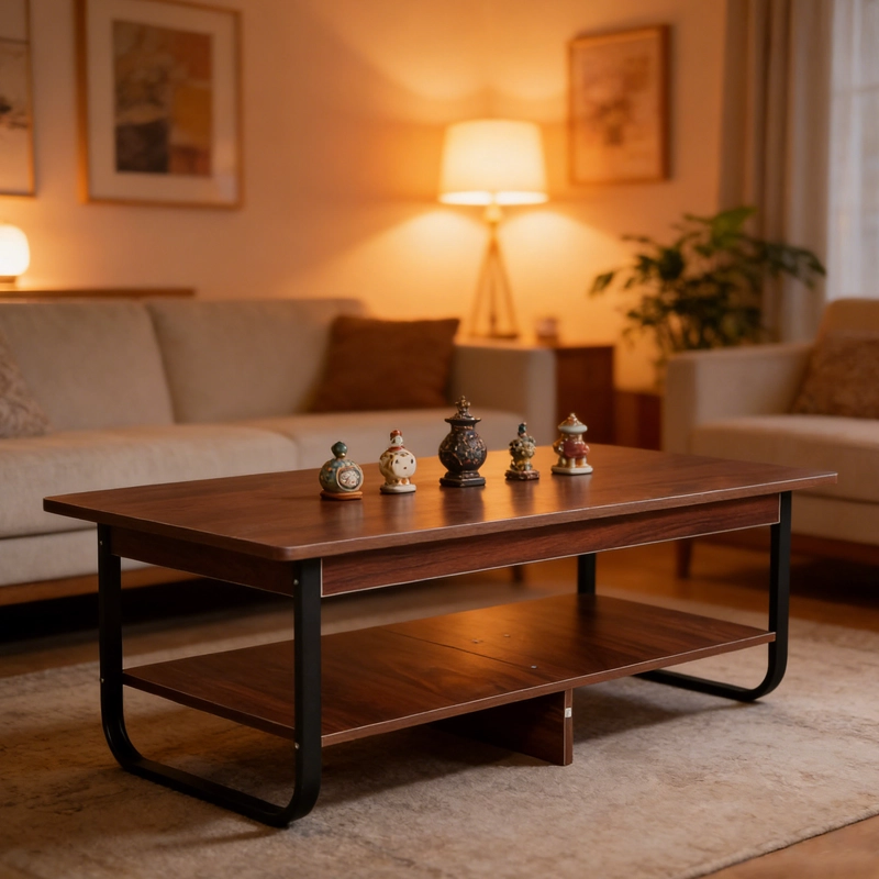 MESA DE CENTRO RECTANGULAR ESTILO RUSTICO DE 2 NIVELES - 6