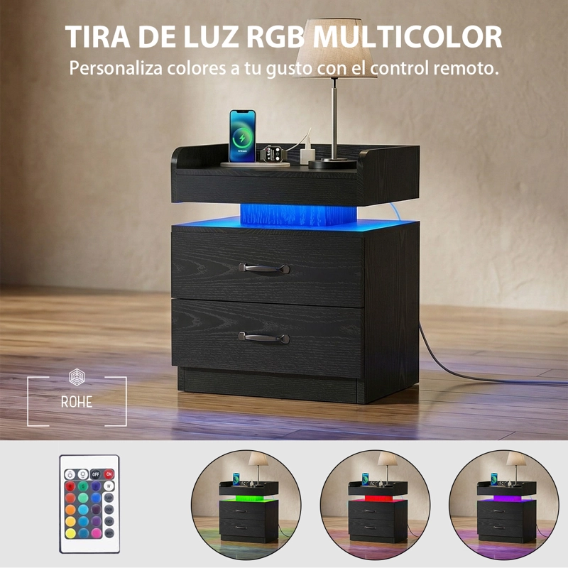 VELADOR CON LUZ VARIABLE CON 2 CAJONES 45×35×52 CM NEGRO - 1