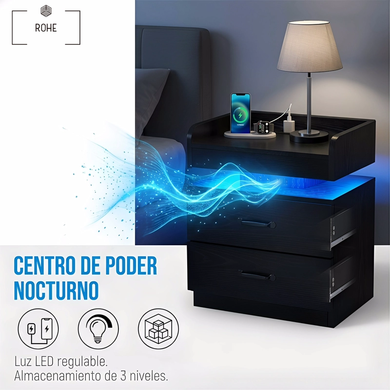 VELADOR CON LUZ VARIABLE CON 2 CAJONES 45×35×52 CM NEGRO - 4