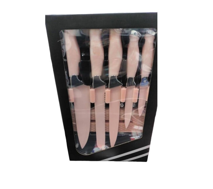 SET DE 5 CUCHILLOS ROSADO CON BASE - 1