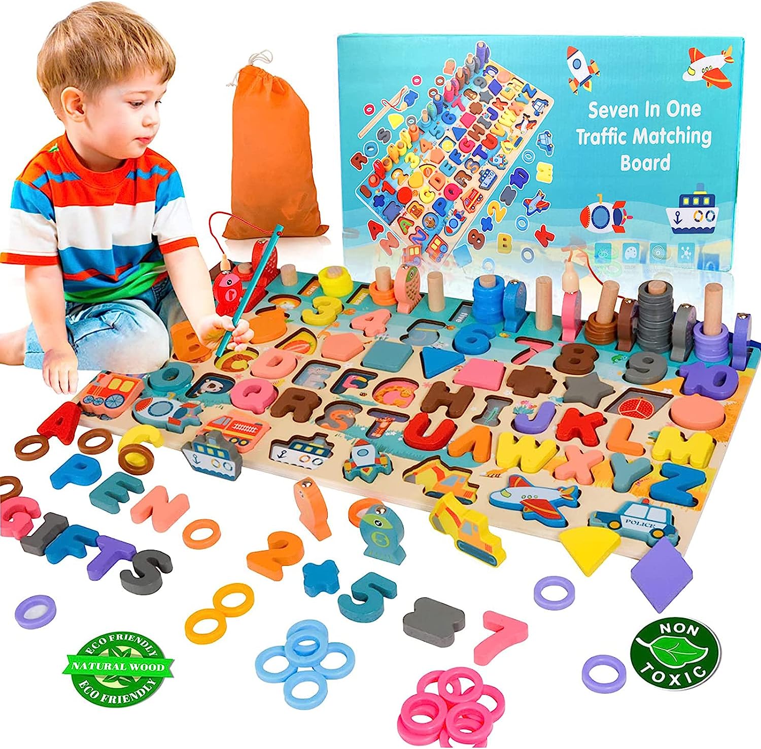 TABLERO DE JUEGO ROMPECABEZAS 7 EN 1 DE NUMEROS Y LETRAS MONTESSORI - 1
