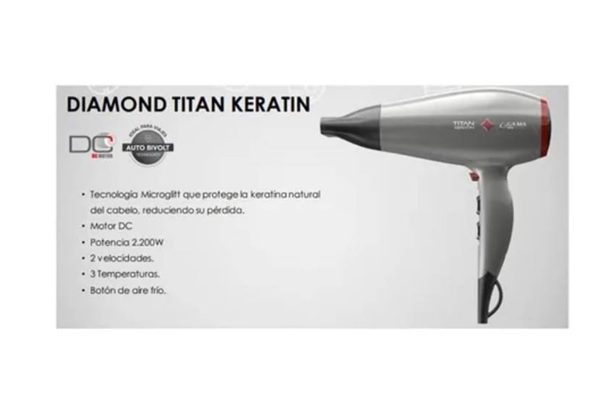 SECADOR DE PELO TITAN KERATIN 2200W GRIS GAMA - 2