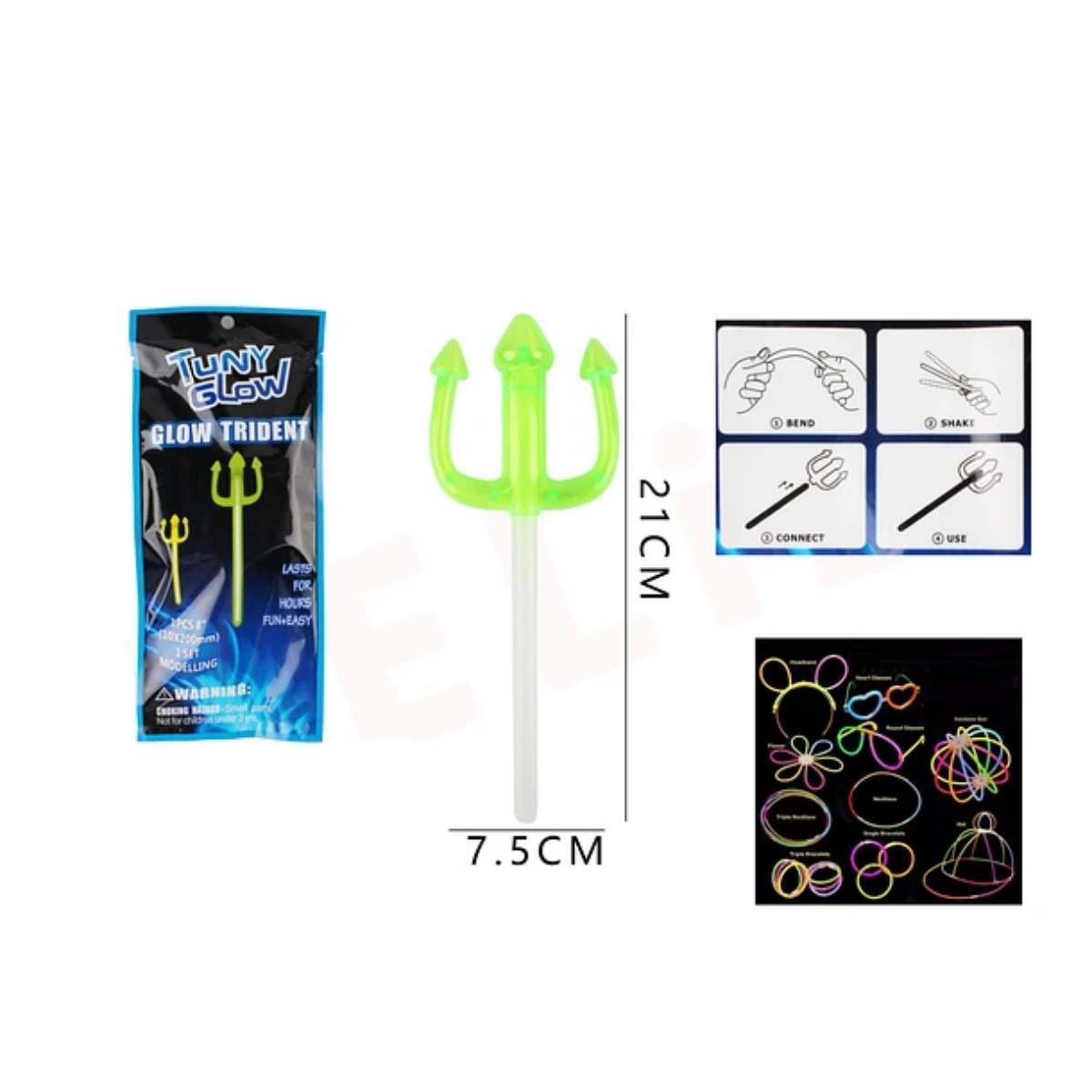 TRIDENTE FLUORESCENTE 21CM FIESTA OSCURIDAD MATRIMONIO - 1