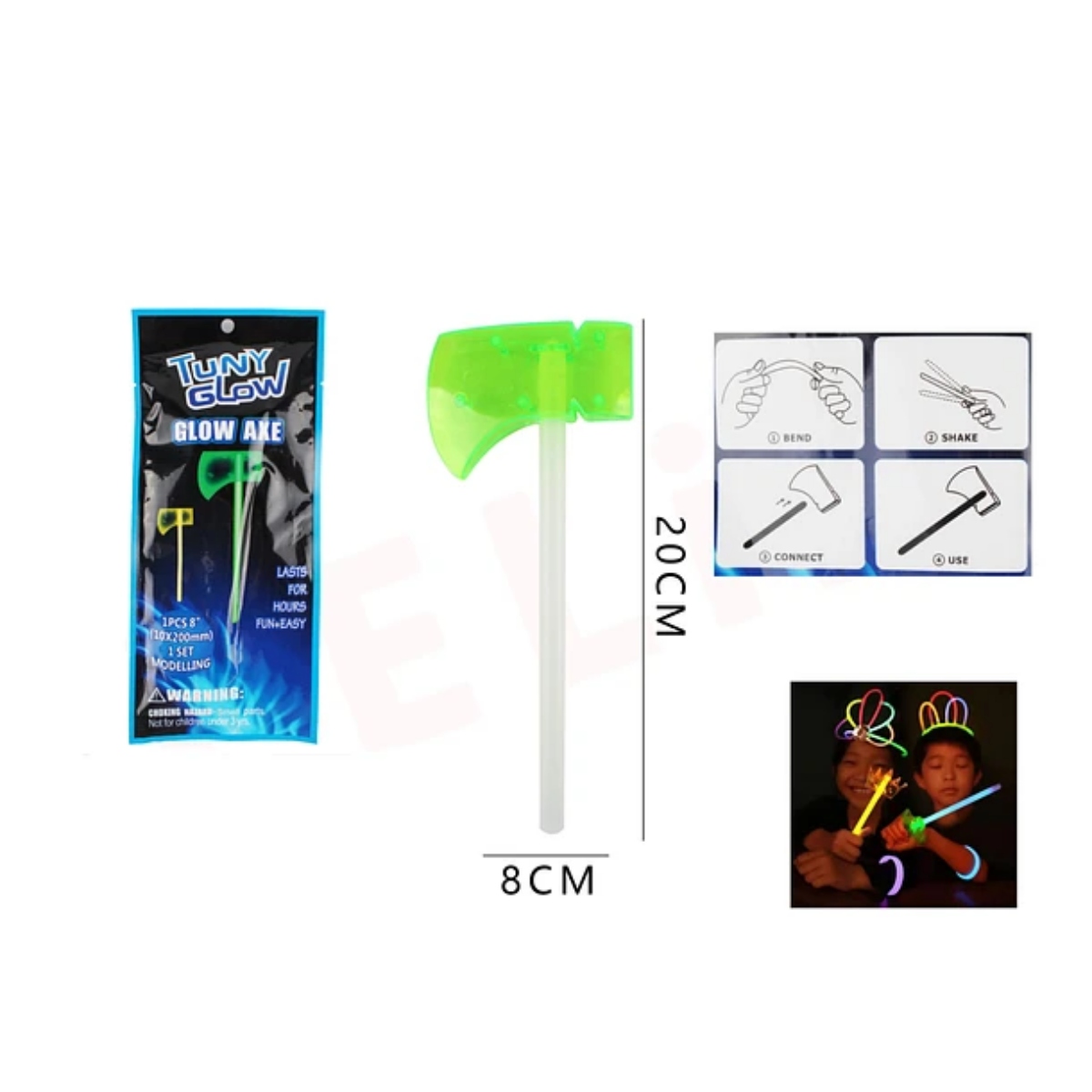 HACHA FLUORESCENTE 20CM FIESTA OSCURIDAD MATRIMONIO - 1
