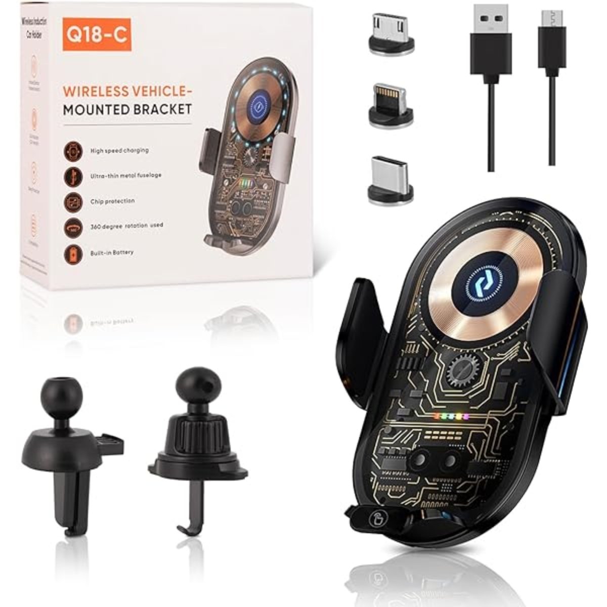 CARGADOR INALÁMBRICO PARA COCHE INTELIGENTE SOPORTE TELÉFONO Q18-C - 2