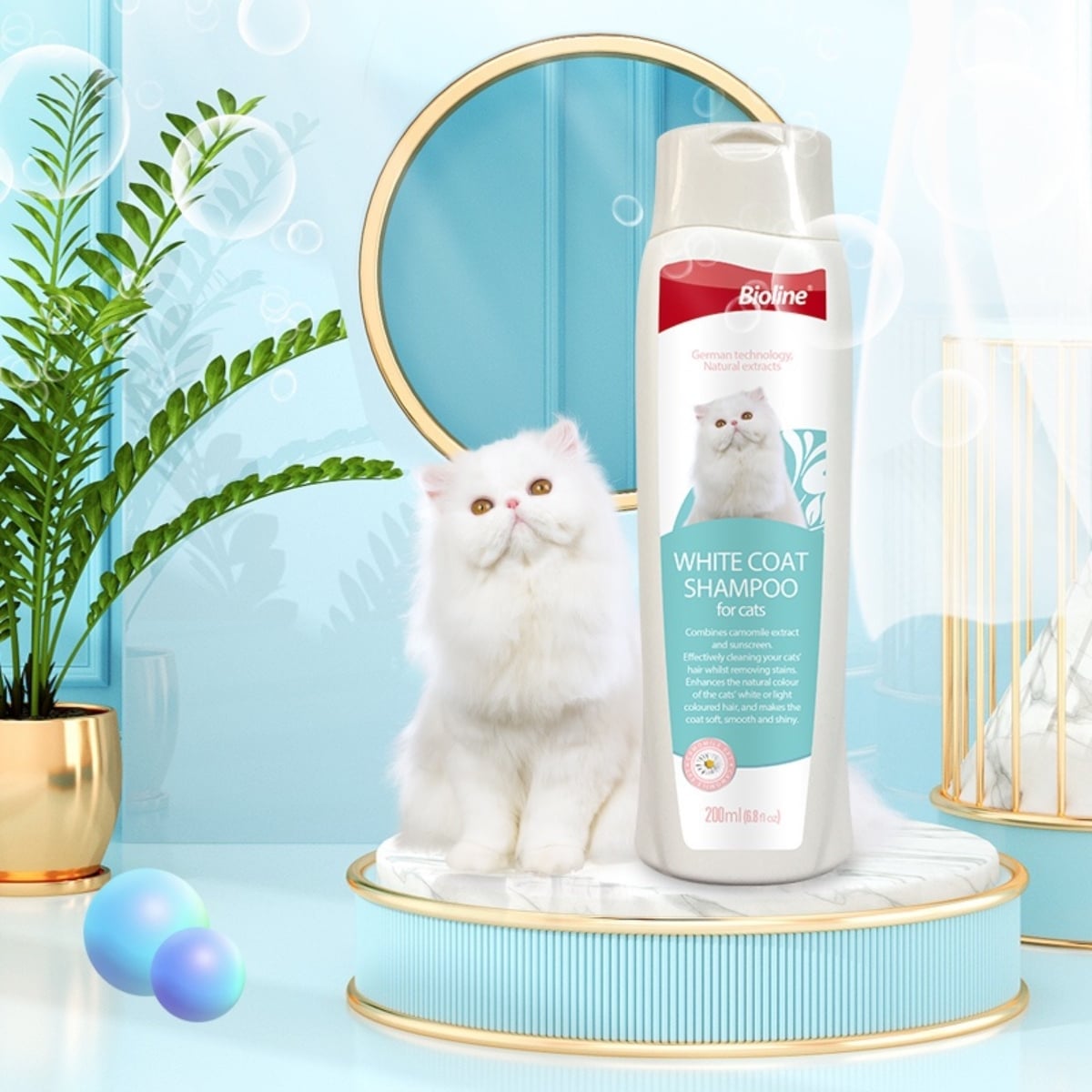 SHAMPOO WHITE COAT PARA GATOS BIOLINE 200ML - 2
