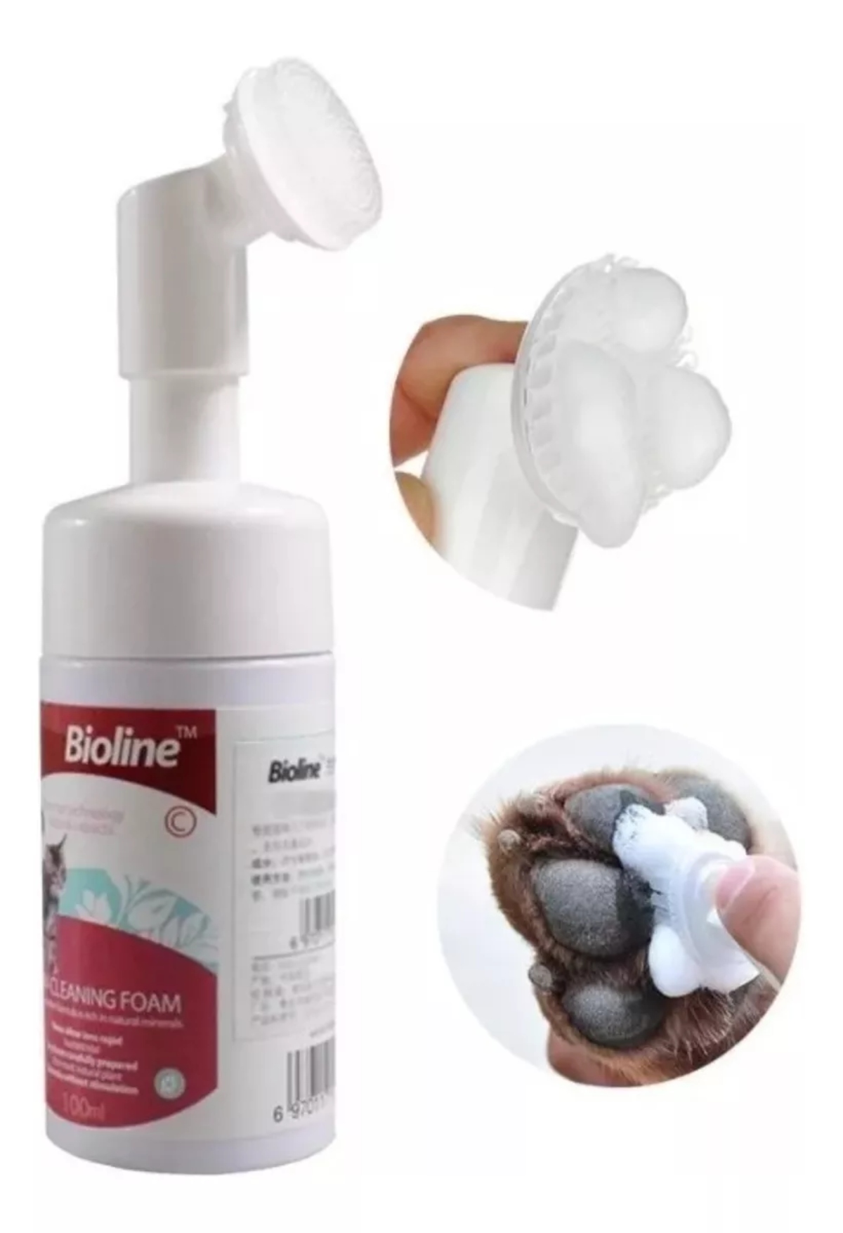 ESPUMA LIMPIA PATAS MASCOTAS GATO PERRO BIOLINE 100ML - 2