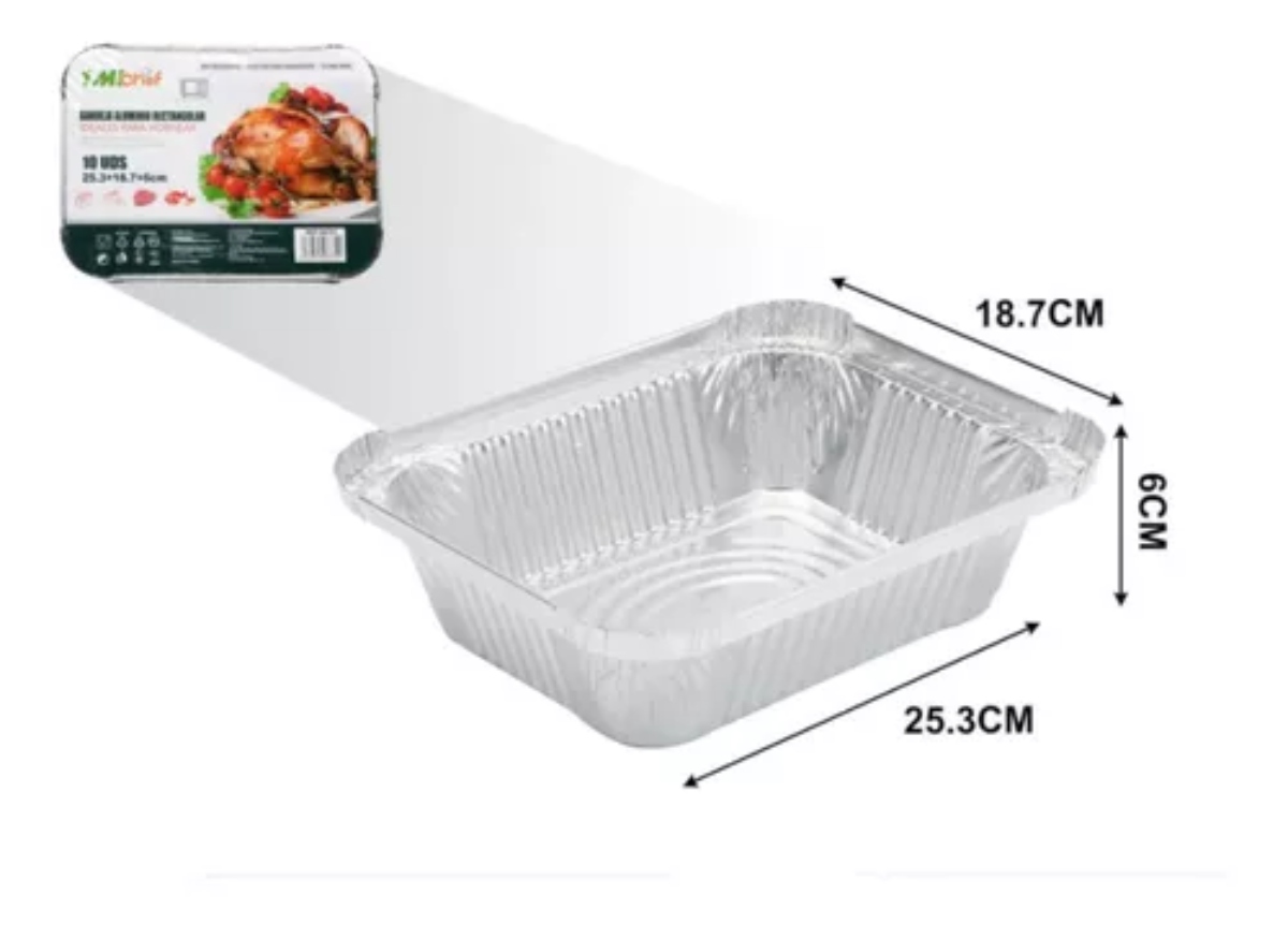 PACK DE 10 BANDEJAS DE ALUMINIO RECTANGULAR 25,3 CM X18,7 CM - 1