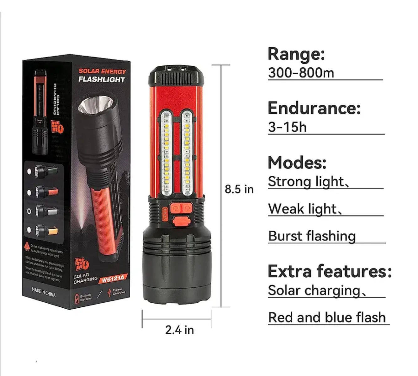 LINTERNA TÁCTICA ALTA POTENCIA SOLAR RECARGABLE USB - 3
