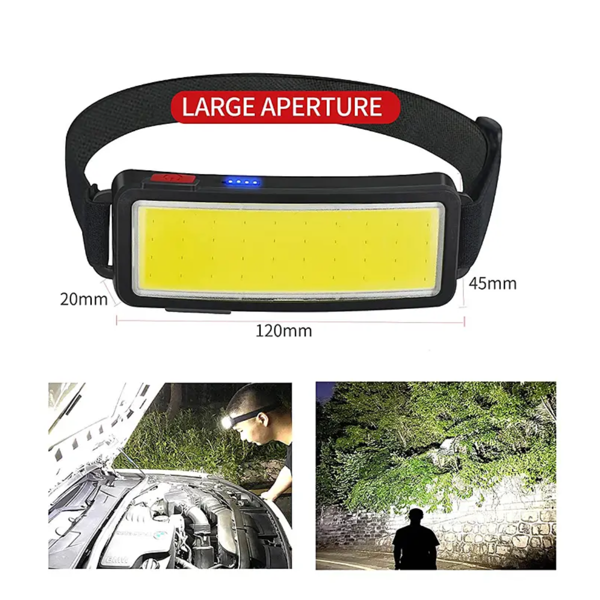 LINTERNA FRONTAL LED COB RECARGABLE USB SUPERBRILLANTE - 5