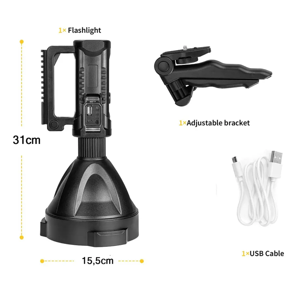 LINTERNA LED LARGO ALCANCE RECARGABLE USB TRÍPODE - 4