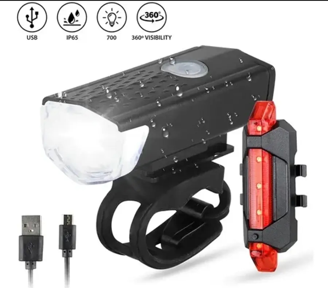 SET LUCES BICICLETA DELANTERA Y TRASERA RECARGABLE POR USB - 1
