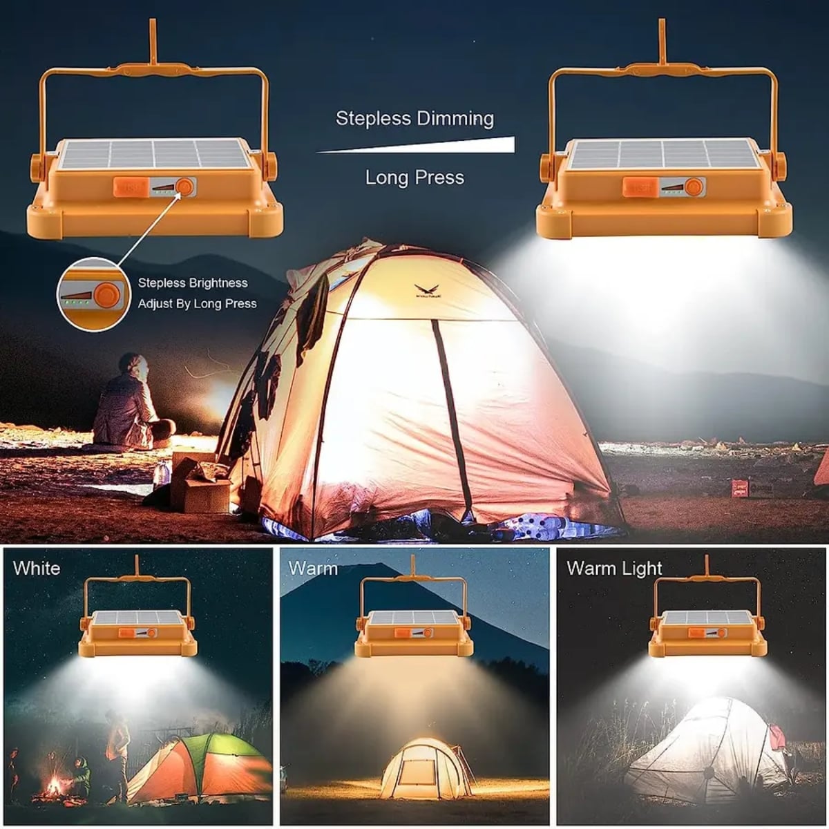 LUZ SOLAR PORTÁTIL LED 100W 10000LM IP66 LUZ EMERGENCIA - 5