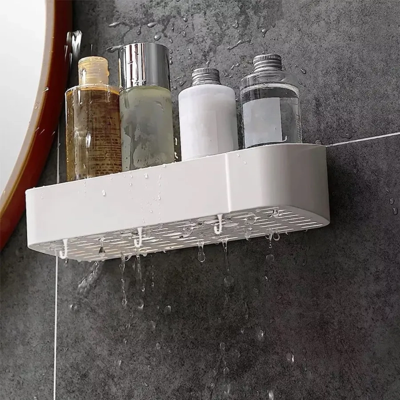 ORGANIZADOR DUCHA BAÑO COCINA PLÁSTICO ADHESIVO CON PERCHAS - 2