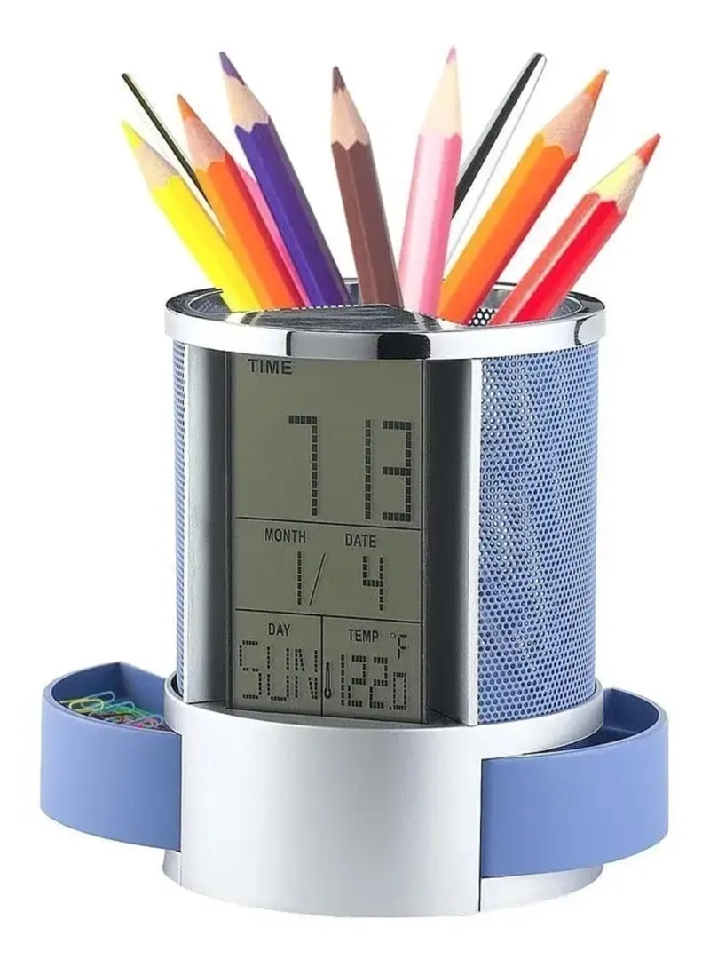 ORGANIZADOR BOLÍGRAFO PORTALÁPICES RELOJ ALARMA PANTALLA LCD - 1