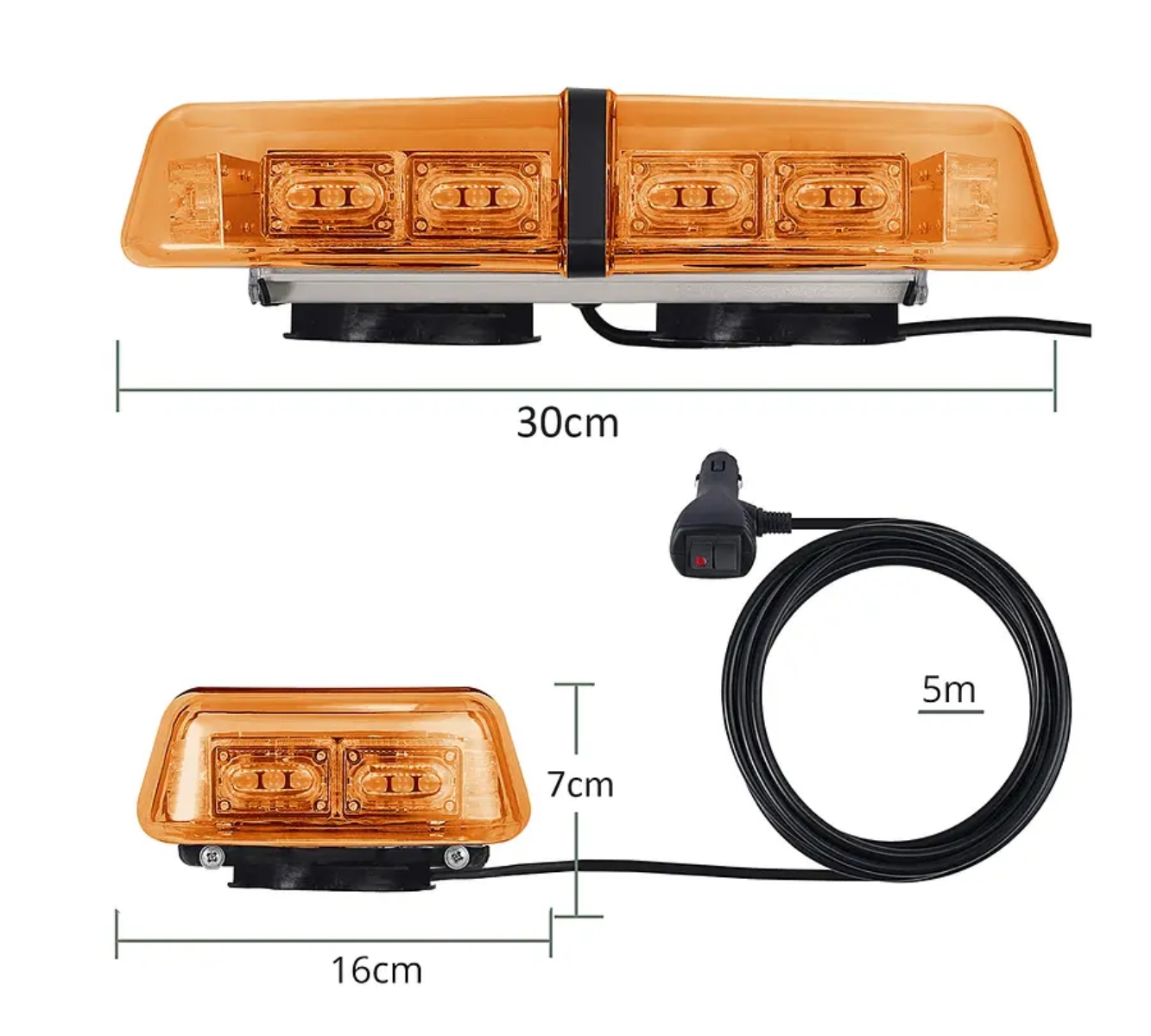 BALIZA LUZ LED ÁMBAR TECHO IMAN 12V-24V ESTROBOSCÓPICA - 4