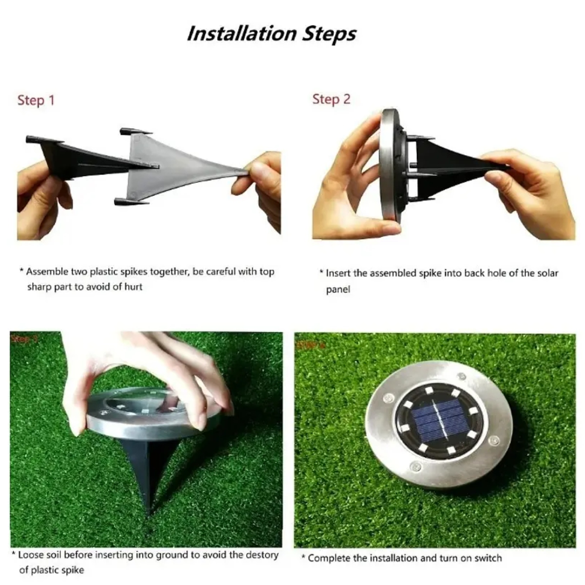 PACK X4 LUZ SOLAR 8 LED CON ESTACA EXTERIOR JARDIN - 3