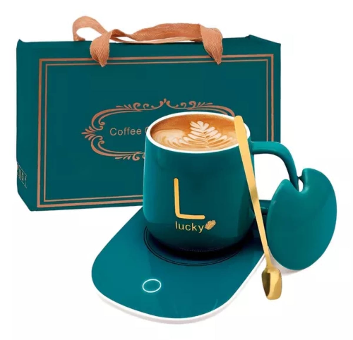 TAZA DE CAFÉ Y PLATO CON CALENTAMIENTO ELÉCTRICO - VERDE - 1